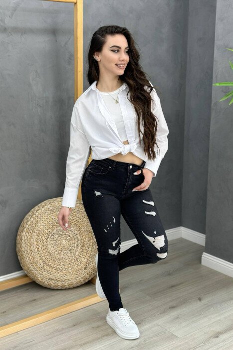 ONE COLOR SLIM FIT WOMAN JEANS BLACK/ E ZEZE - 3