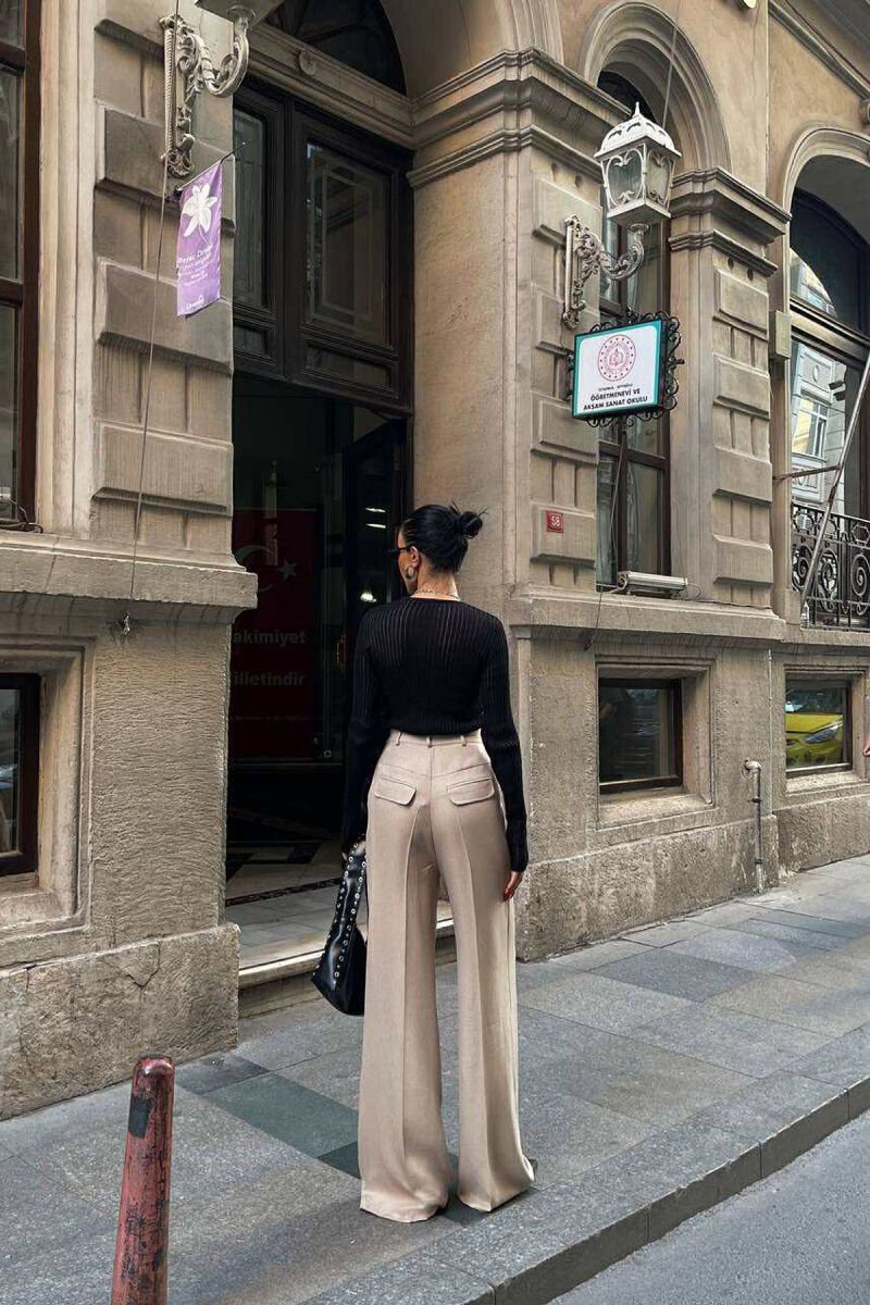 ONE COLOR SMALL DETAIL WOMEN TROUSERS BEIGE/BEZHE - 4