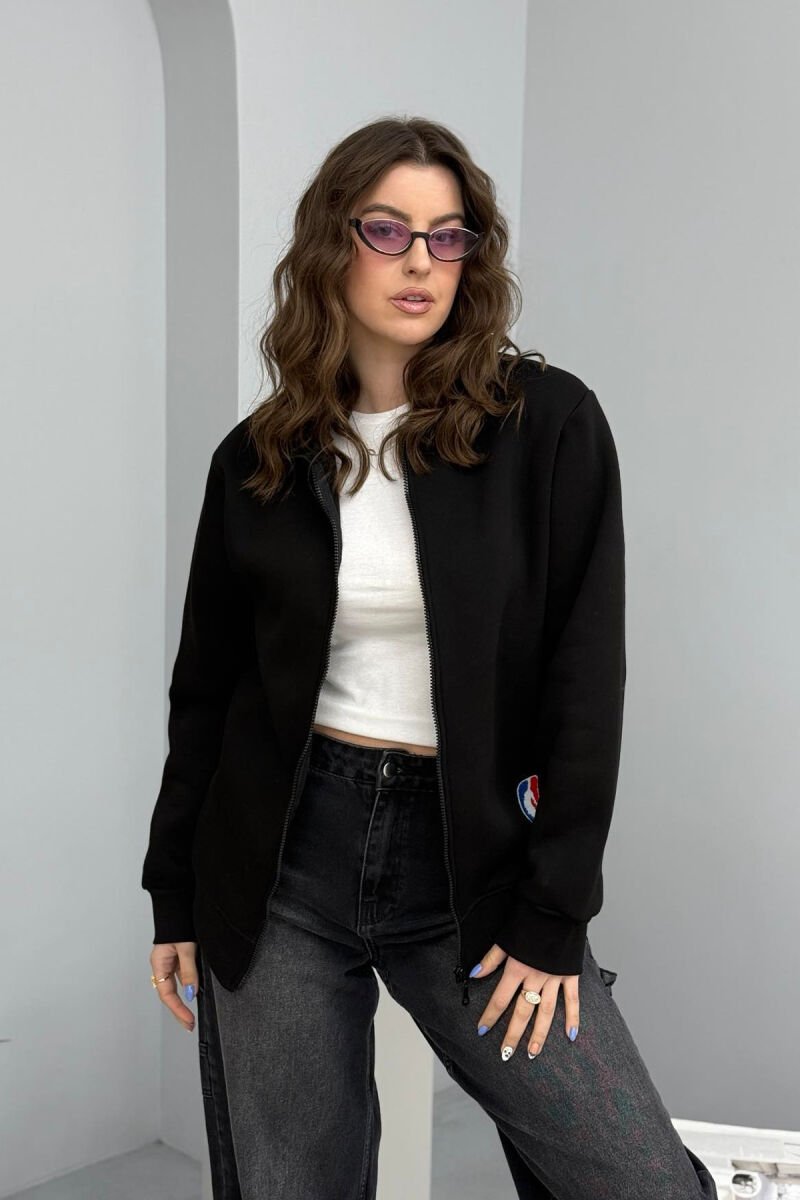 ONE COLOR SMALL LOGO FLUFFY WOMEN JACKET BLACK/ E ZEZE - 1
