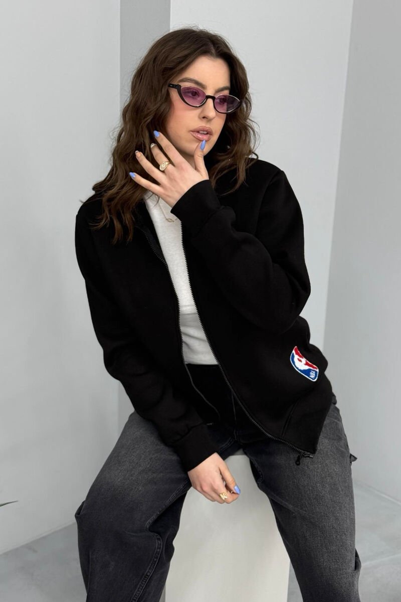 ONE COLOR SMALL LOGO FLUFFY WOMEN JACKET BLACK/ E ZEZE - 3