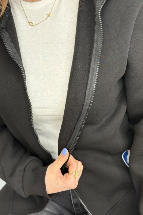 ONE COLOR SMALL LOGO FLUFFY WOMEN JACKET BLACK/ E ZEZE - 4