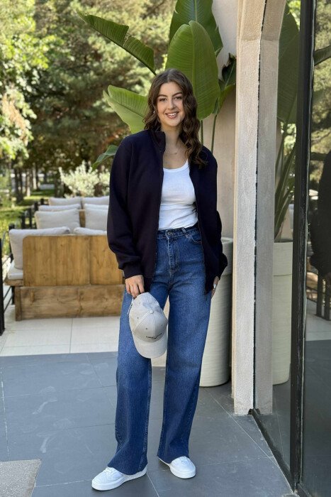 ONE COLOR SMALL LOGO FLUFFY WOMEN JACKET DARK BLUE/BEE 