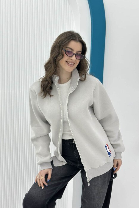 ONE COLOR SMALL LOGO FLUFFY WOMEN JACKET LIGHT GREY/GZ - 1