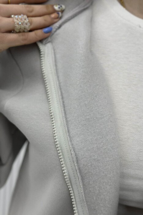ONE COLOR SMALL LOGO FLUFFY WOMEN JACKET LIGHT GREY/GZ - 2