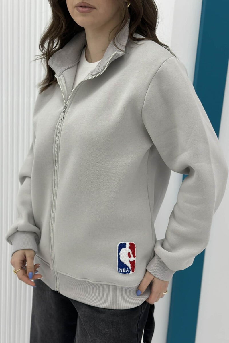 ONE COLOR SMALL LOGO FLUFFY WOMEN JACKET LIGHT GREY/GZ - 3