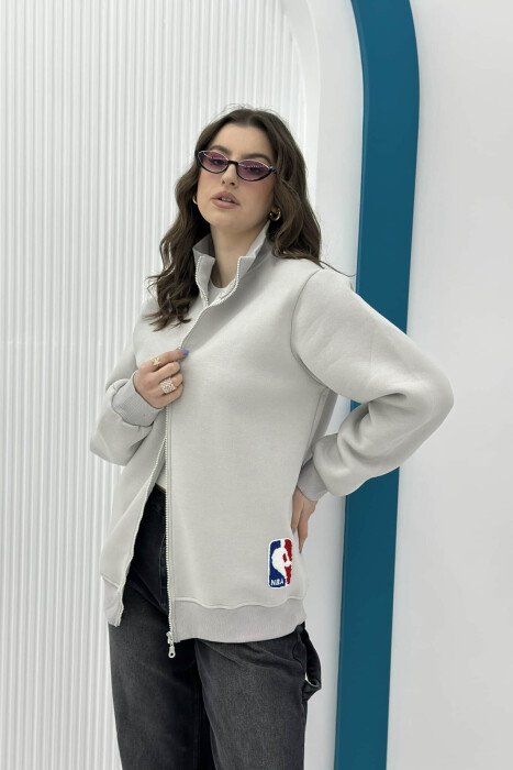 ONE COLOR SMALL LOGO FLUFFY WOMEN JACKET LIGHT GREY/GZ - 4