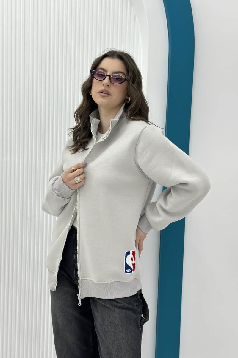ONE COLOR SMALL LOGO FLUFFY WOMEN JACKET LIGHT GREY/GZ - 4