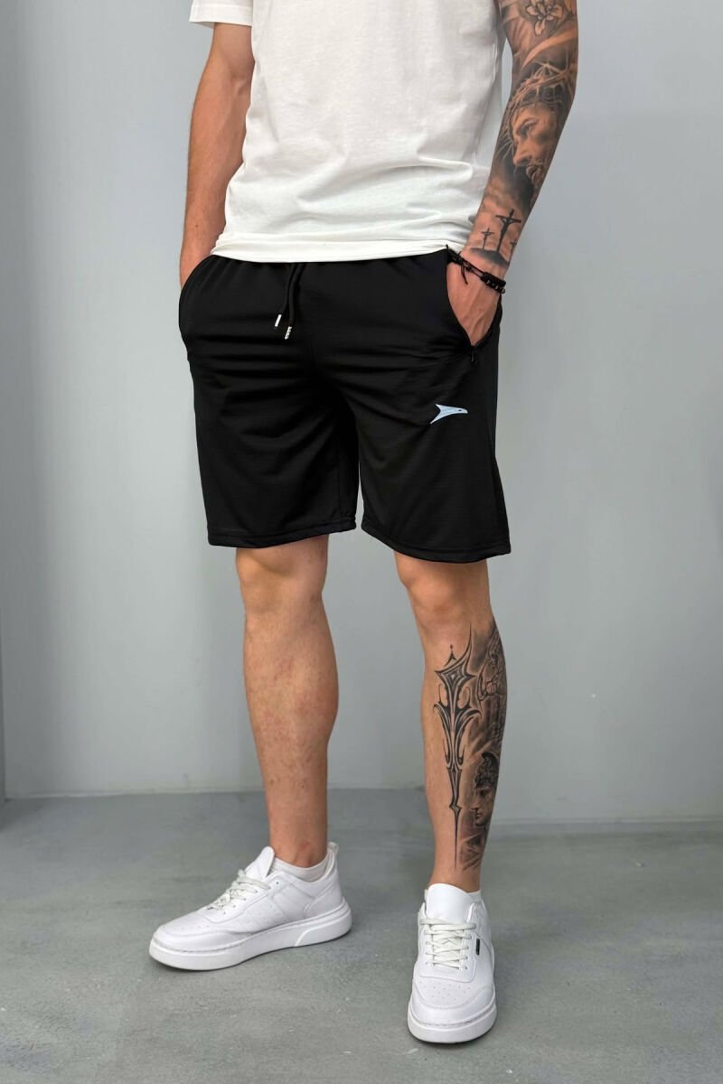 ONE COLOR SMALL LOGO MEN SHORT SWEATPANTS BLACK/ E ZEZE - 4