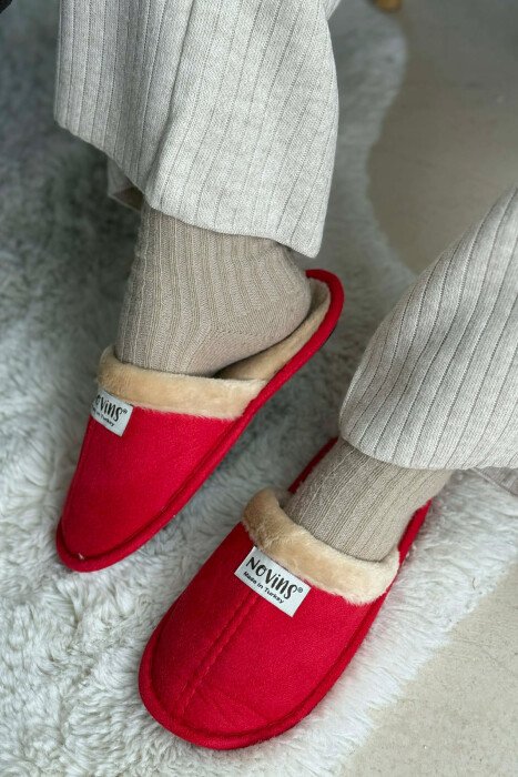 ONE COLOR SMALL LOGO SIMPLE WOMAN SLIPPERS RED/E KUQE - KLAUDIO FASHION