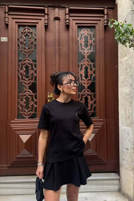 ONE COLOR SMALL LOGO WOMAN T-SHIRT BLACK/ E ZEZE - 2
