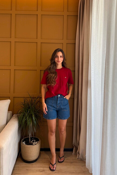 ONE COLOR SMALL LOGO WOMAN T-SHIRT BURGUNDY/VISHNJE - 