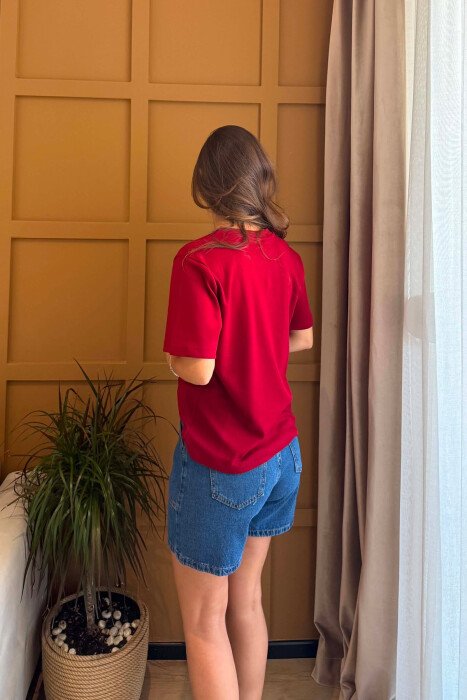 ONE COLOR SMALL LOGO WOMAN T-SHIRT BURGUNDY/VISHNJE - 3