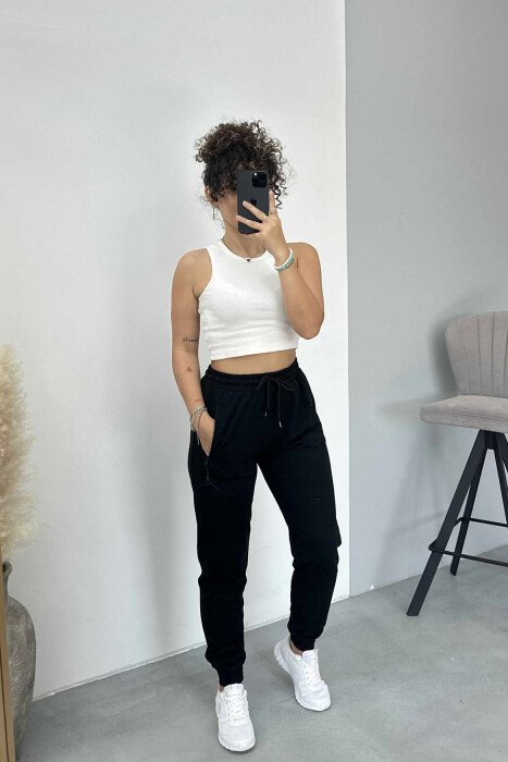 ONE COLOR SMALL LOGO WOMEN SWEATPANTS BLACK/ E ZEZE - KLAUDIO FASHION