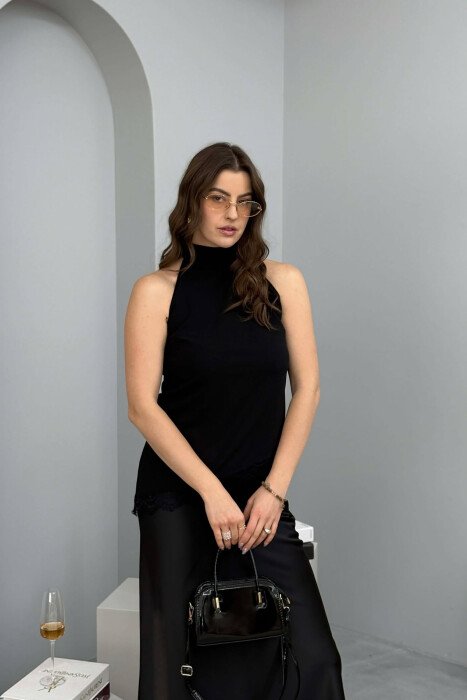 ONE COLOR SMALL SIMPLE WOMEN BAG GLOSSY BLACK-ZEZE SHKELQIM - 2