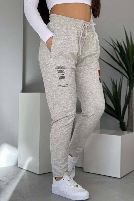 ONE COLOR SMALL WRITTINGS WOMAN SWEATPANTS GREY/GRI - KLAUDIO FASHION