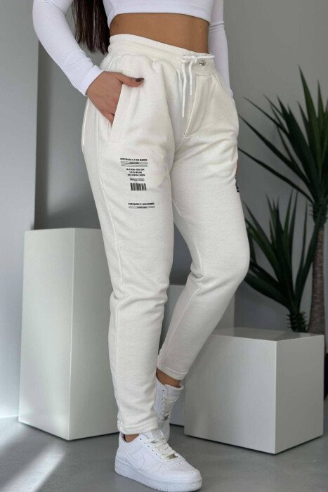 ONE COLOR SMALL WRITTINGS WOMAN SWEATPANTS WHITE-E BARDHE - KLAUDIO FASHION