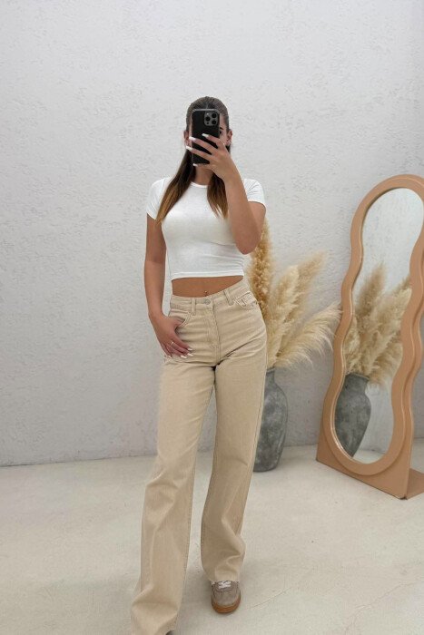 ONE COLOR SMPLE WOMAN JEANS BEIGE/BEZHE - 1