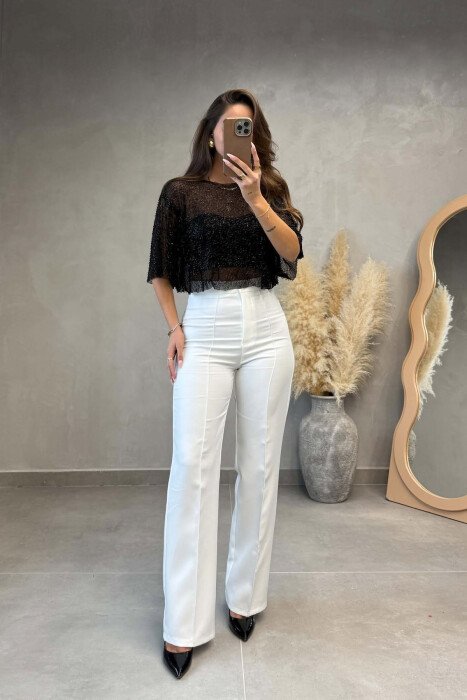 ONE COLOR SPARKLE DETAILS WOMAN MESH TOP BLACK/ E ZEZE - 2