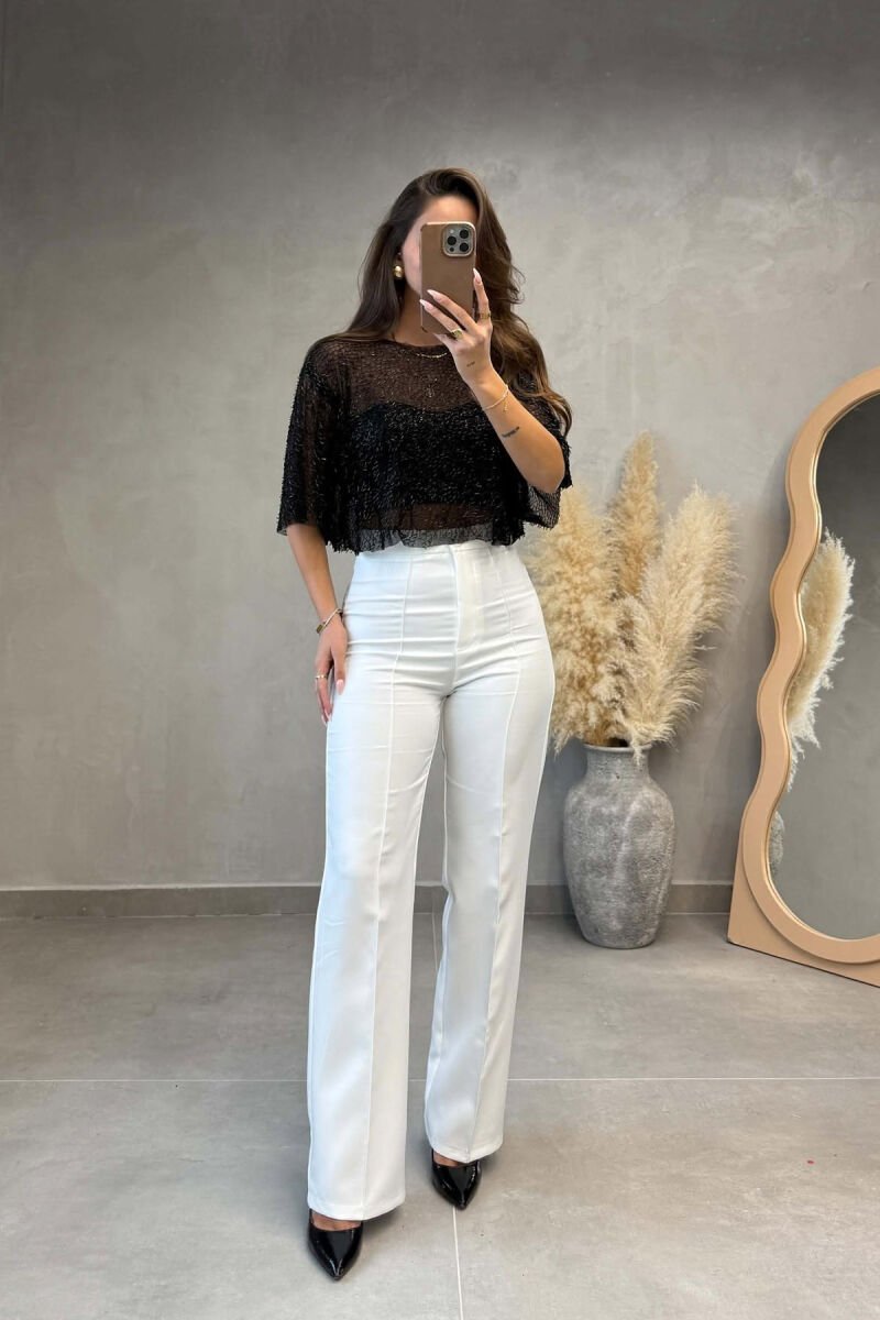 ONE COLOR SPARKLE DETAILS WOMAN MESH TOP BLACK/ E ZEZE - 2