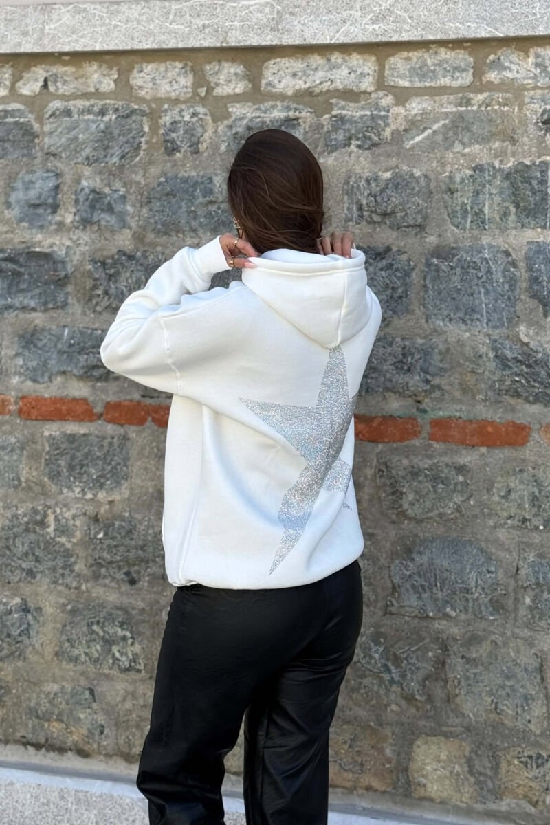 ONE COLOR SPARKLE STAR FLUFFY WOMAN HOODIE WHITE-E BARDHE - 4