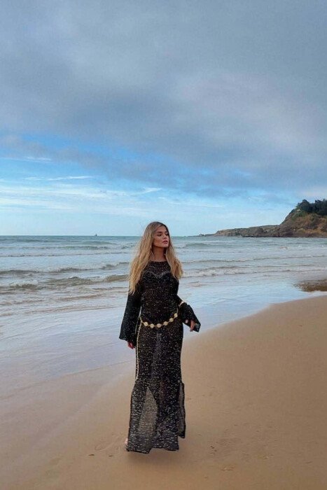 ONE COLOR SPARKLING BEACH WOMEN DRESS BLACK/ E ZEZE - 2