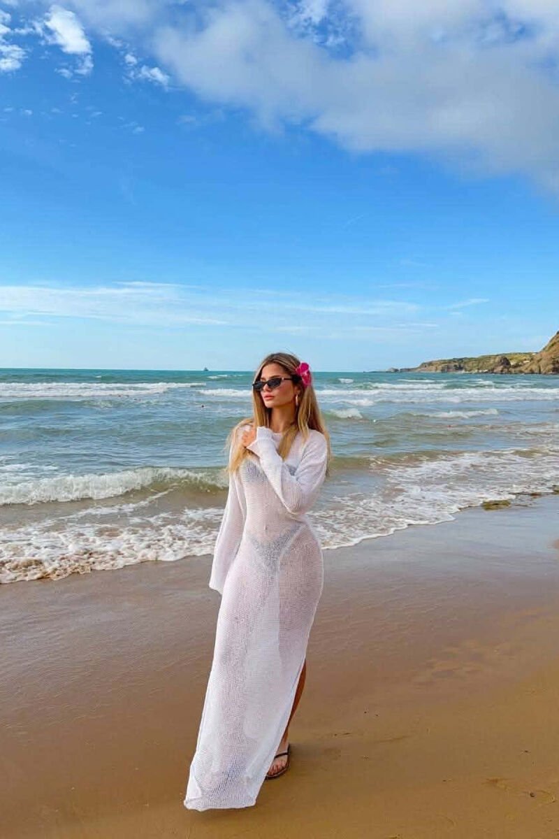 ONE COLOR SPARKLING BEACH WOMEN DRESS WHITE-E BARDHE - 1