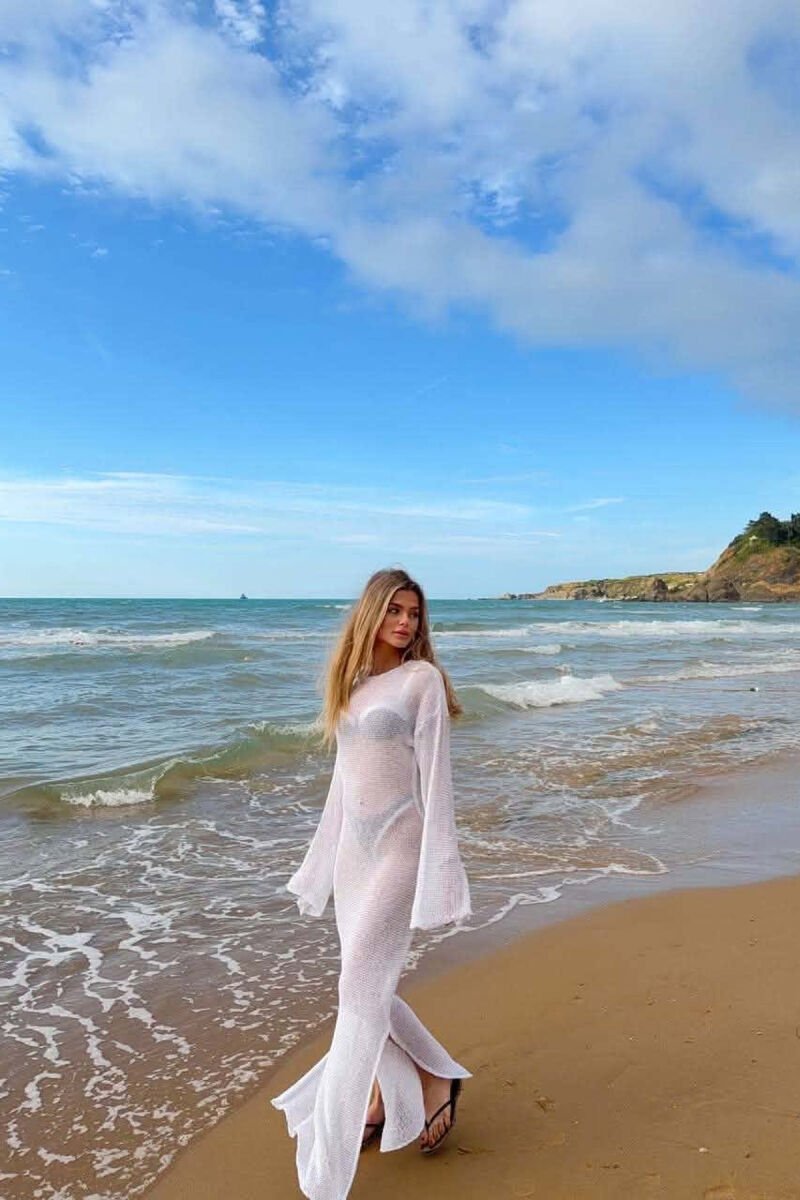 ONE COLOR SPARKLING BEACH WOMEN DRESS WHITE-E BARDHE - 2