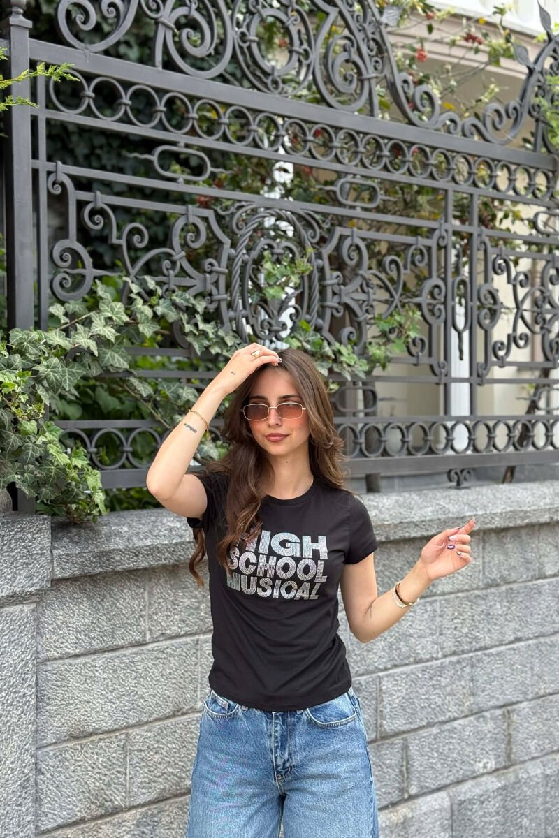 ONE COLOR SPARKLING WRITTINGS WOMAN T-SHIRT BLACK/ E ZEZE - 1