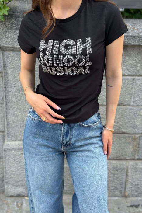 ONE COLOR SPARKLING WRITTINGS WOMAN T-SHIRT BLACK/ E ZEZE - 2