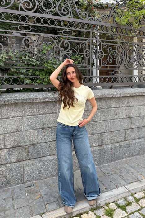 ONE COLOR SPARKLING WRITTINGS WOMAN T-SHIRT YELLOW/E VERDHE - 5