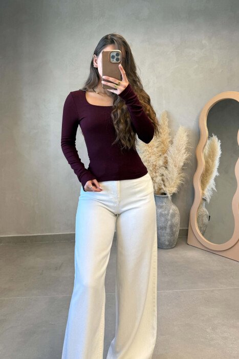 ONE COLOR SQUARE NECK WOMAN SWEATSHIRT BURGUNDY/VISHNJE - 4