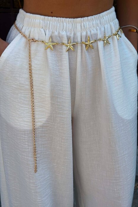 ONE COLOR STAR FISH DETAILS WOMAN BELT CHAIN GOLDEN ROD/GOLD - KLAUDIO FASHION