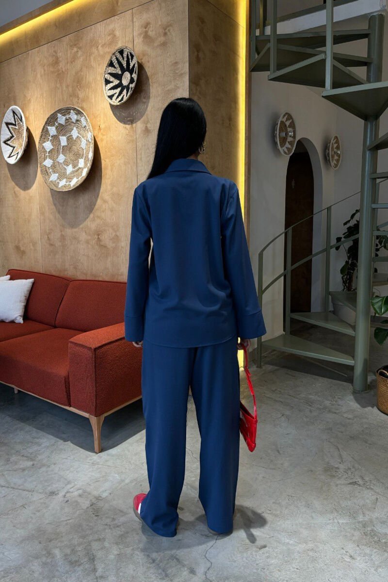 ONE COLOR STONE DETAILS SHIRT+TROUSERS WOMEN SET BLUE/BLU - 5