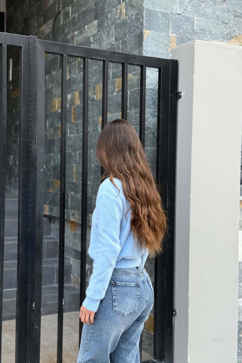 ONE COLOR STONES DETAIL WOMAN SWEATER LIGHTBLUE/BZ - 4