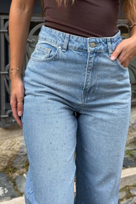 ONE COLOR STONES DETAILS WOMAN JEANS BLUE/BLU - 3