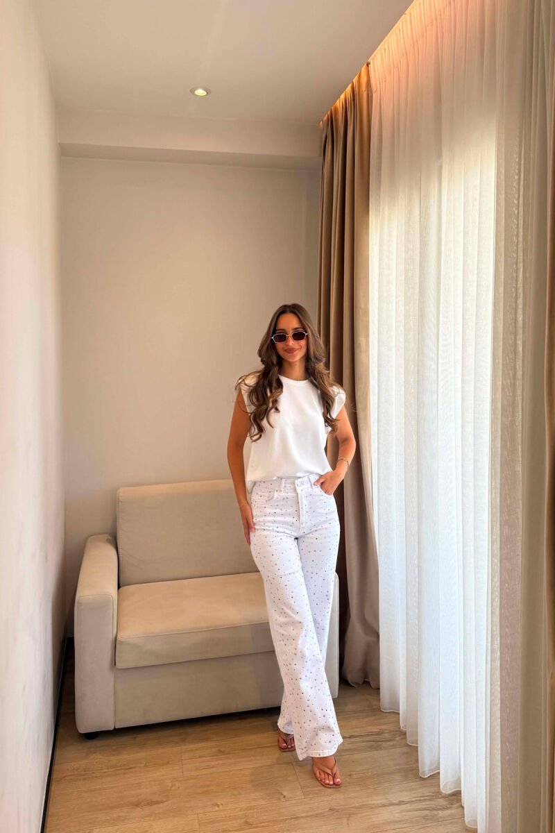 ONE COLOR STONES DETAILS WOMAN JEANS WHITE-E BARDHE - 2