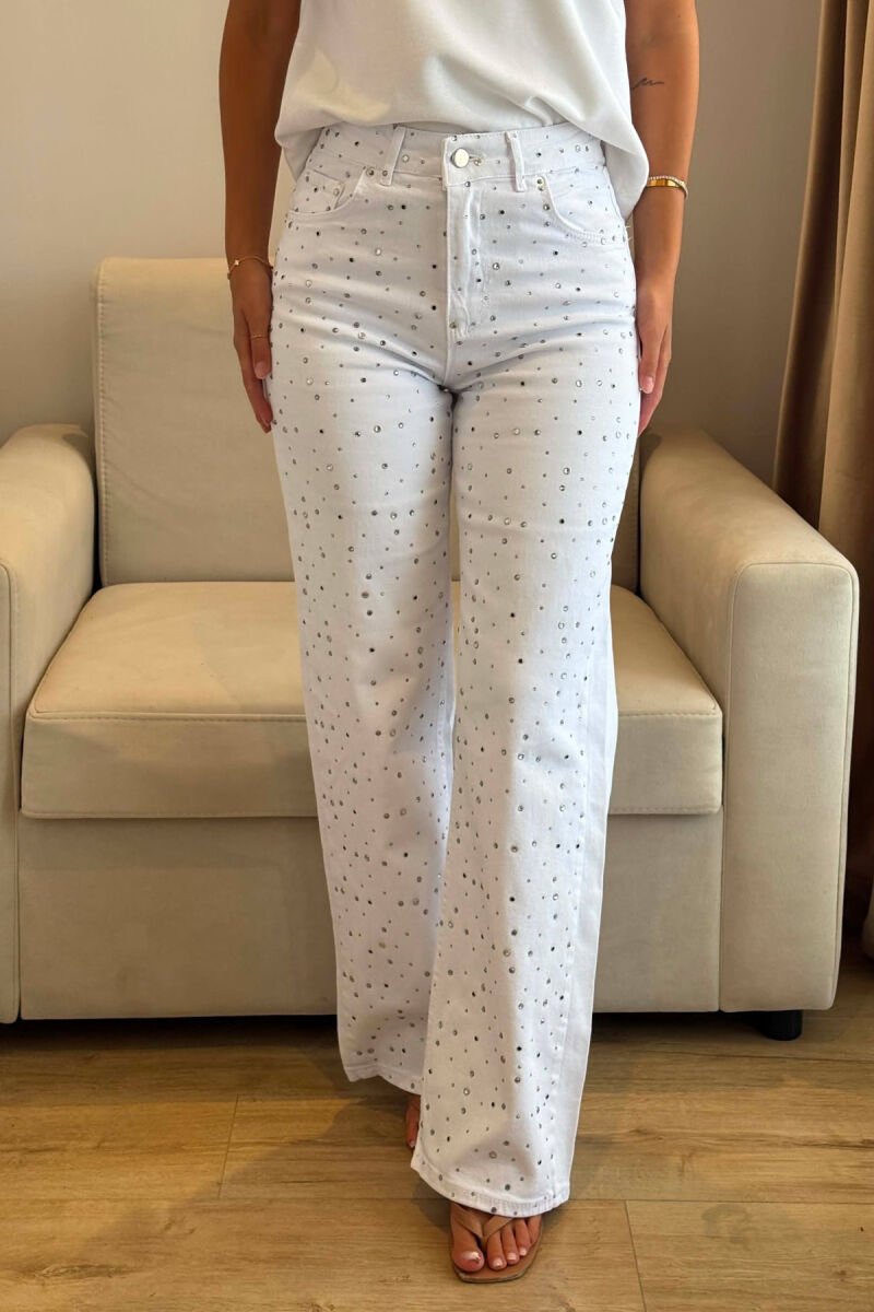 ONE COLOR STONES DETAILS WOMAN JEANS WHITE-E BARDHE - 4