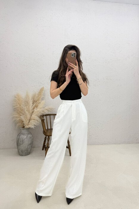ONE COLOR STONES DETAILS WOMAN TROUSERS WHITE-E BARDHE - 2