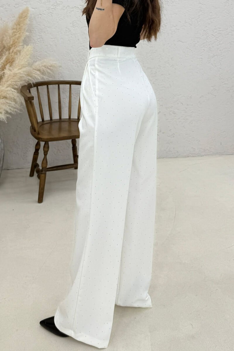 ONE COLOR STONES DETAILS WOMAN TROUSERS WHITE-E BARDHE - 3