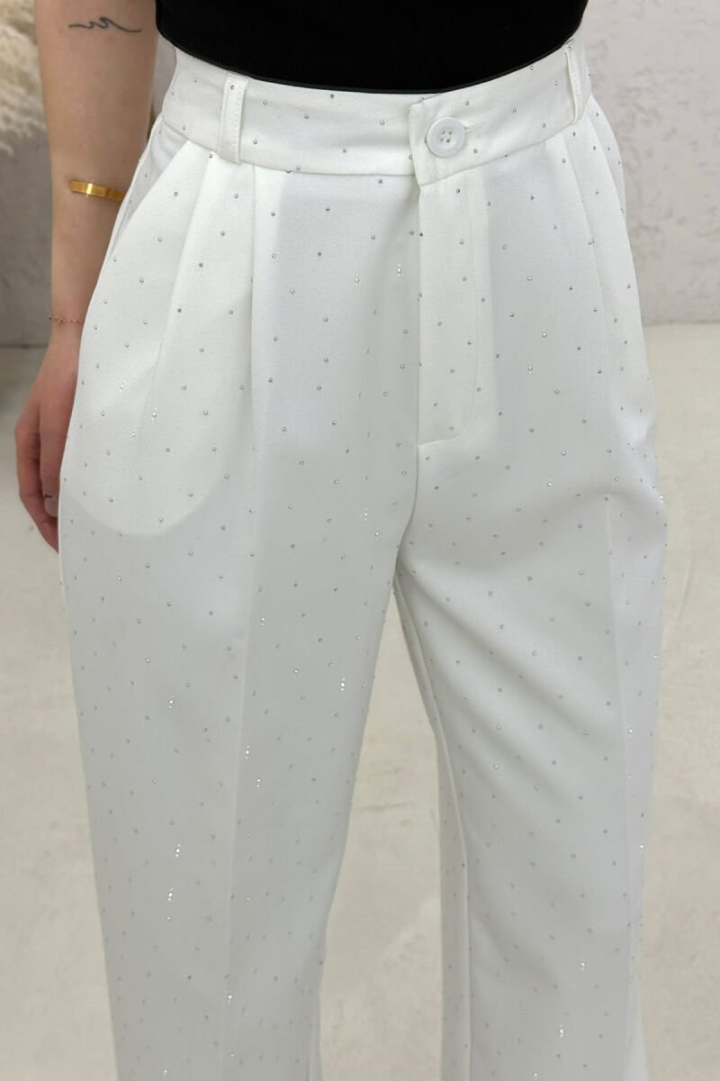 ONE COLOR STONES DETAILS WOMAN TROUSERS WHITE-E BARDHE - 5