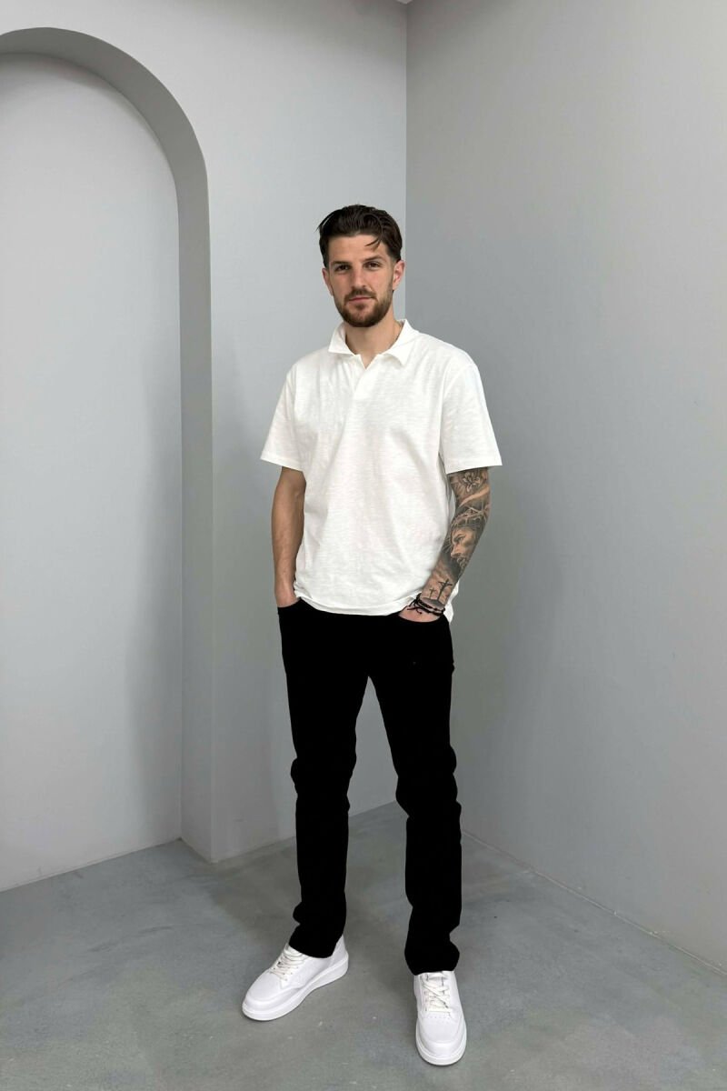 ONE COLOR STRETCHY MEN JEANS BLACK/ E ZEZE - 1