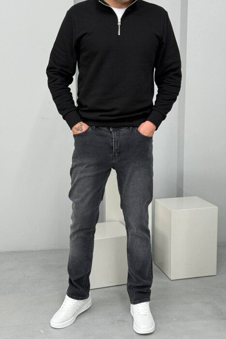 ONE COLOR STRETCHY MEN JEANS DARK GREY/GEE - 1