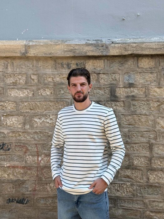 ONE COLOR STRIPE DESIGN MEN SWEATSHIRT WHITE/GREY-BAGR - 2