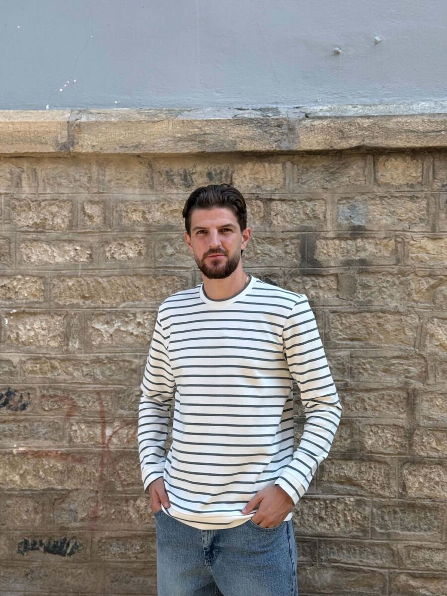 ONE COLOR STRIPE DESIGN MEN SWEATSHIRT WHITE/GREY-BAGR - 2
