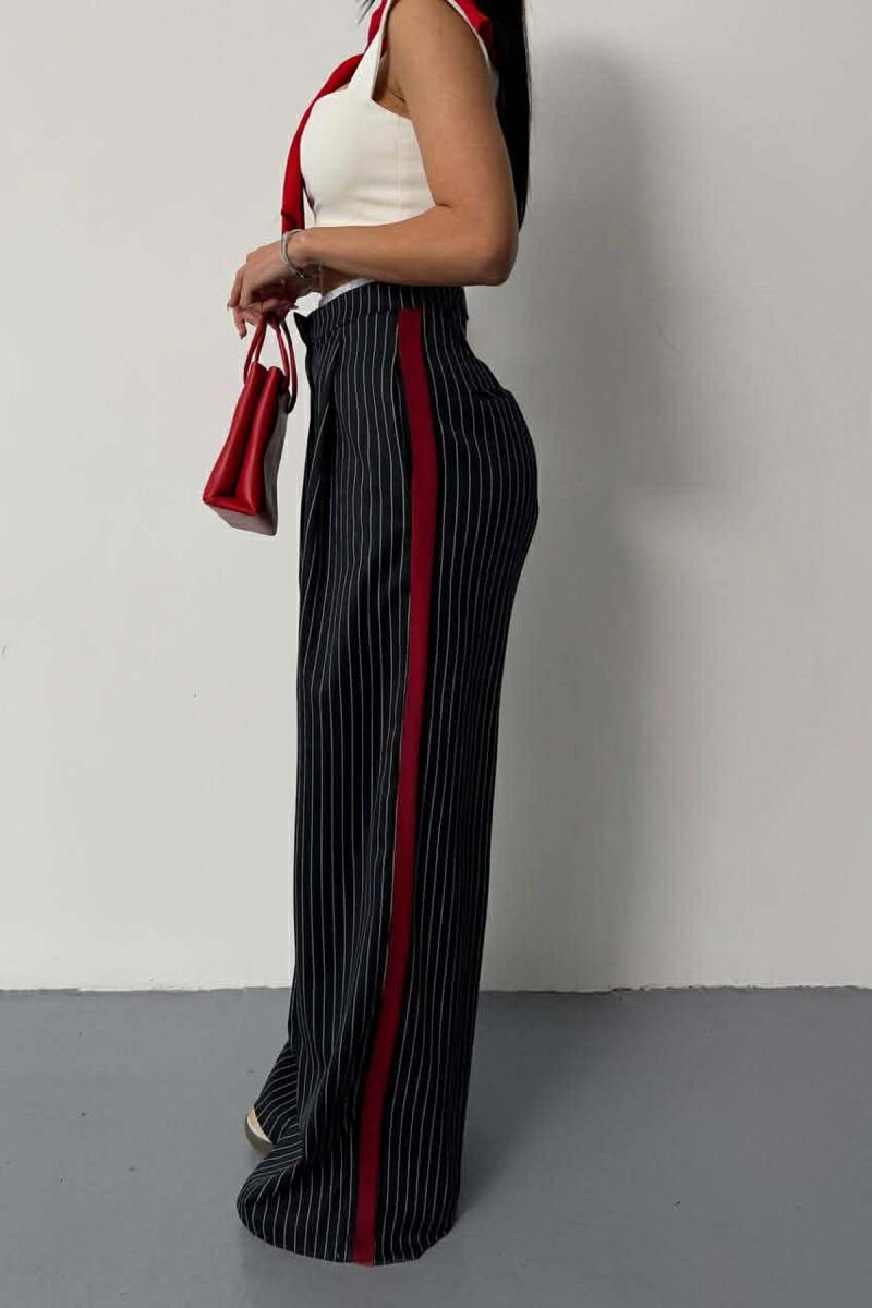 ONE COLOR STRIPE DESIGN WIDE LEG WOMEN TROUSERS DARK BLUE/BEE - 3