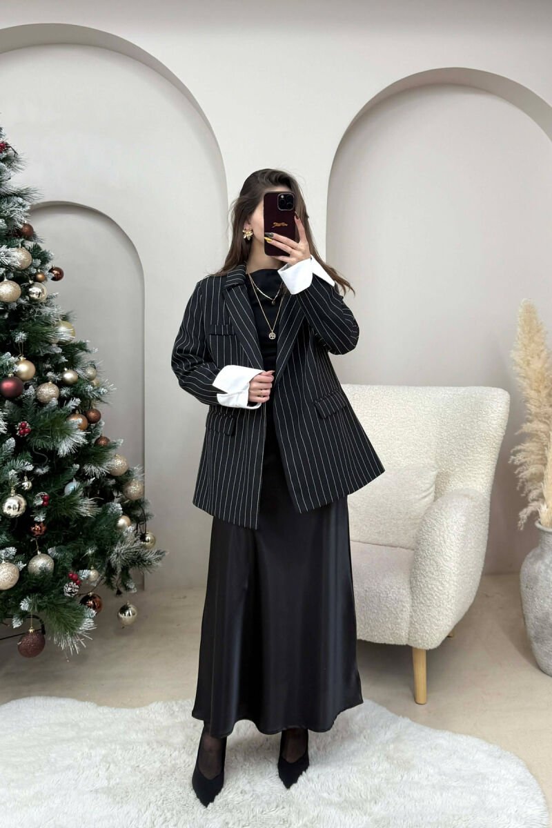 ONE COLOR STRIPE DESIGN WOMEN JACKET BLACK/ E ZEZE - 2