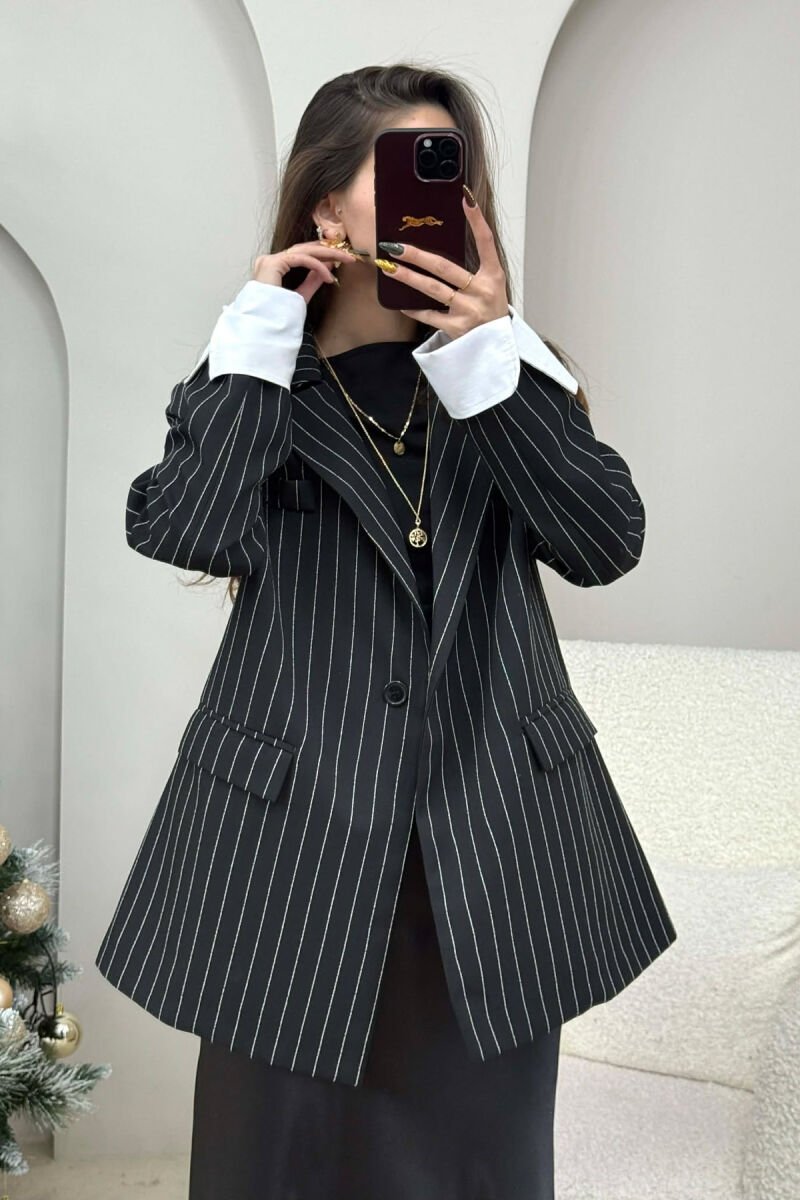 ONE COLOR STRIPE DESIGN WOMEN JACKET BLACK/ E ZEZE - 1