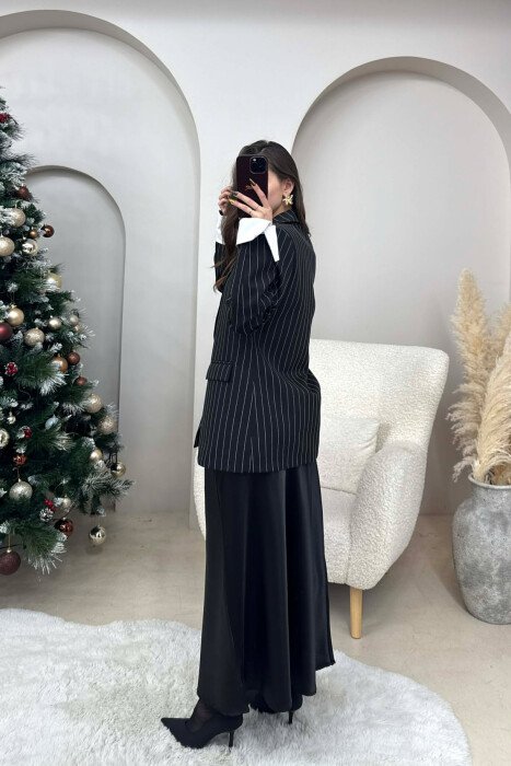 ONE COLOR STRIPE DESIGN WOMEN JACKET BLACK/ E ZEZE - 4