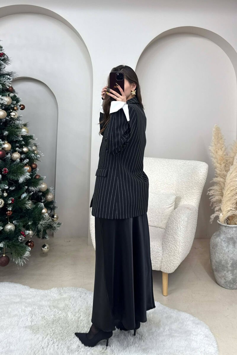 ONE COLOR STRIPE DESIGN WOMEN JACKET BLACK/ E ZEZE - 4