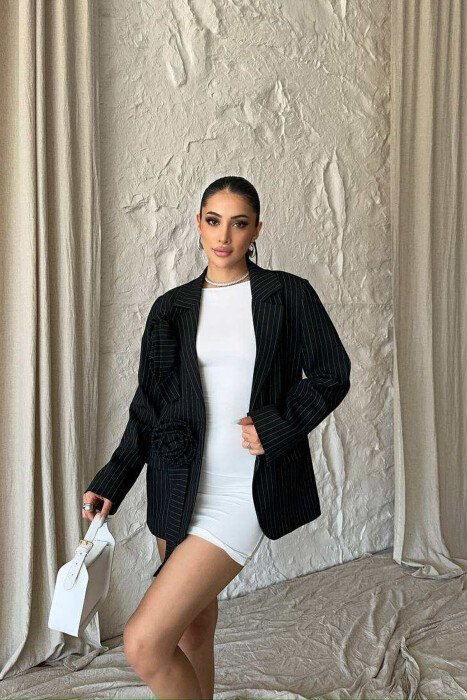 ONE COLOR STRIPE DESIGN WOMEN JACKET BLACK/ E ZEZE - 2